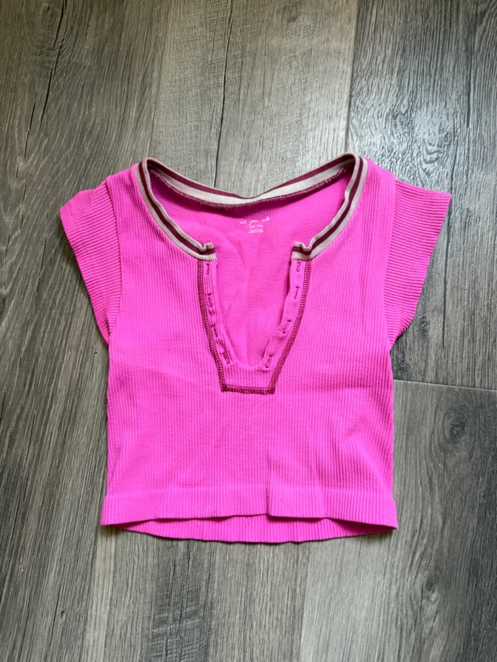 Urban Outfitters Girls Hot Pink Ribbed Cap-Sleeve Top
